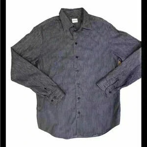 Armani Collezioni Blue striped Print Button Up Long Sleeve Dress Shirt ~L